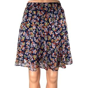 Banana Republic Navy Blue Multicolor Floral Pull On A Line Mini Skirt Size XS